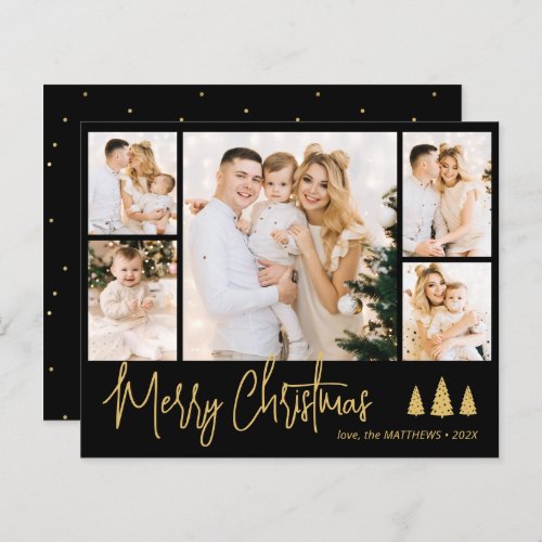 Budget Black Gold 5 Photo Collage Christmas Card