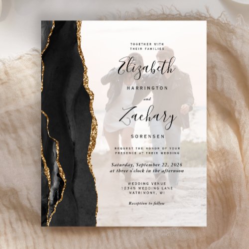 Budget Black Gold Agate 2_Photo Wedding Invitation