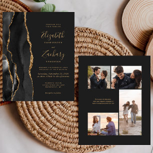 Budget Black Gold Agate 4-Photo Wedding Invite