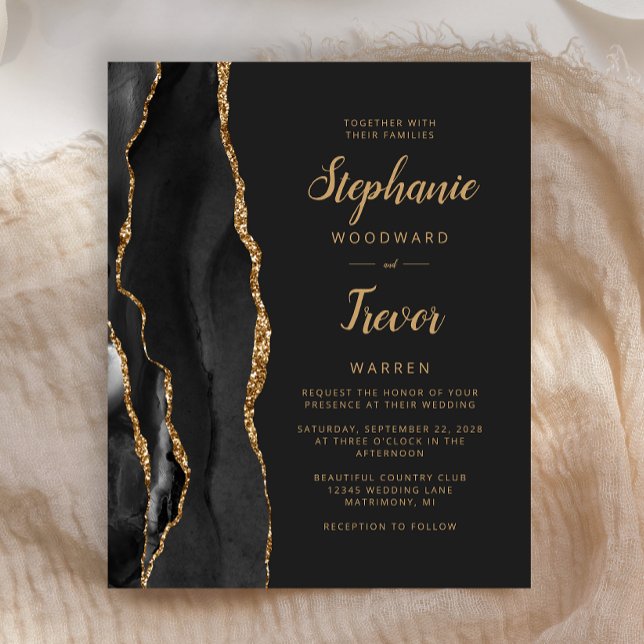 Budget Black Gold Agate Brush Script Wedding (Creator Uploaded)