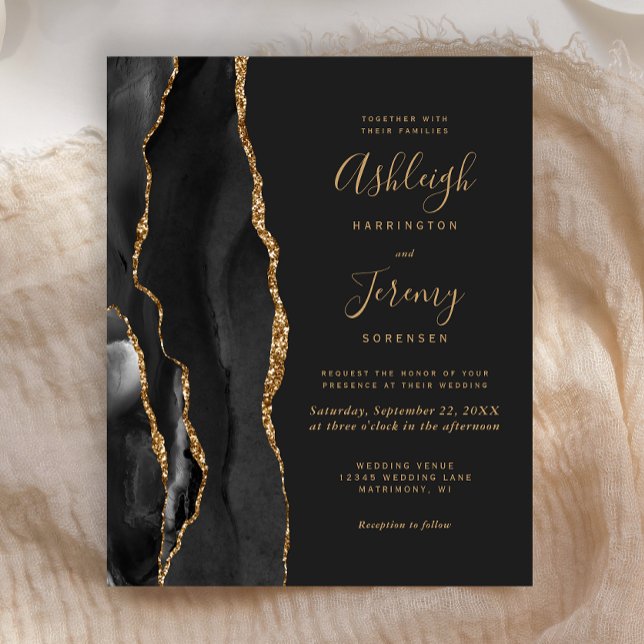 Budget Black Gold Agate Dark Wedding Invitation (Creator Uploaded)