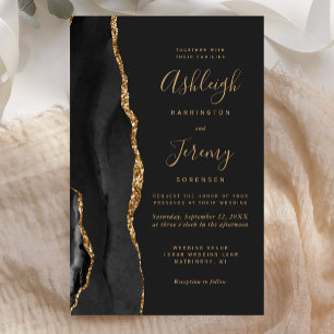 Budget Black Gold Agate Dark Wedding Invitation