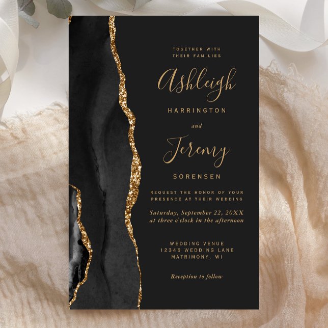 Budget Black Gold Agate Dark Wedding Invitation (Creator Uploaded)