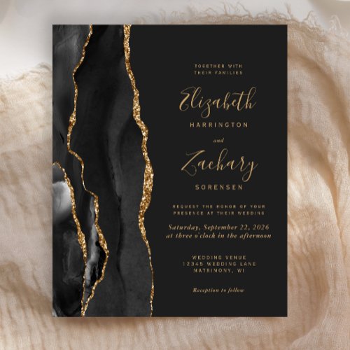 Budget Black Gold Agate Dark Wedding Invitation