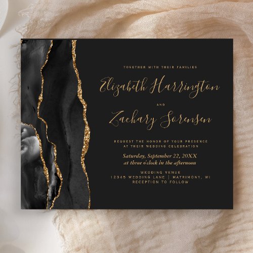 Budget Black Gold Agate Dark Wedding Invitation
