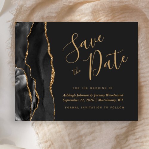 Budget Black Gold Agate Dark Wedding Save the Date