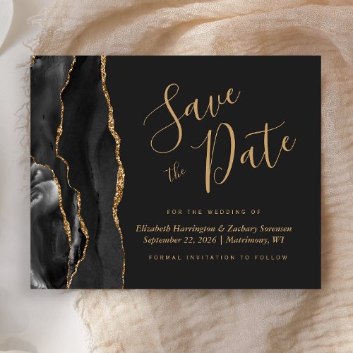 Budget Black Gold Agate Dark Wedding Save the Date