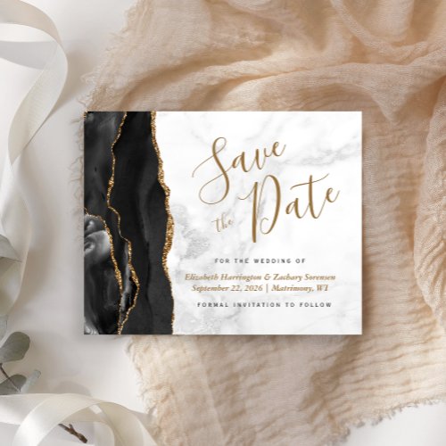 Budget Black Gold Agate Gray Marble Save the Date