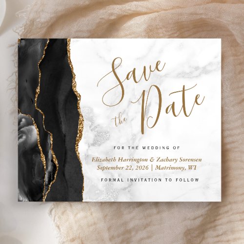 Budget Black Gold Agate Gray Marble Save the Date