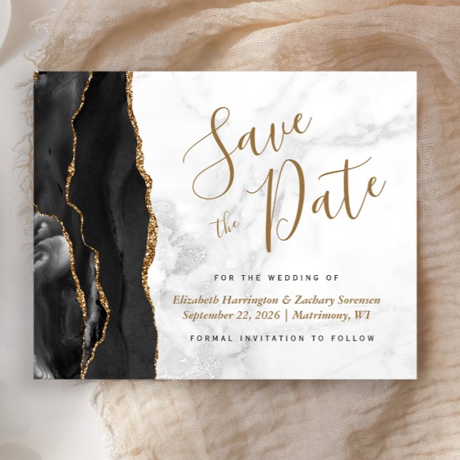 Budget Black Gold Agate Gray Marble Save the Date (Creator Uploaded)