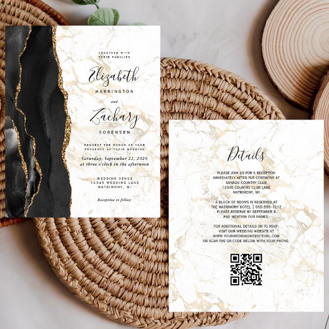 Budget Black Gold Agate Marble QR Code Wedding (Creator Uploaded)