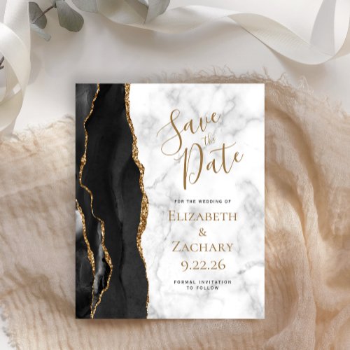 Budget Black Gold Agate Marble Save the Date