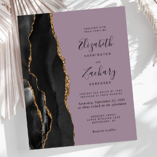 Budget Black Gold Agate Mauve Wedding Invitation