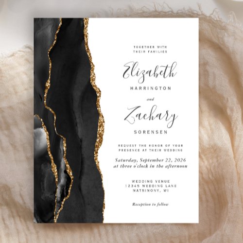 Budget Black Gold Agate Modern Wedding Invitation