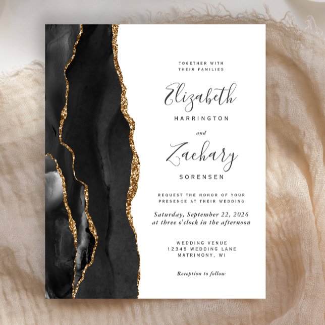 Budget Black Gold Agate Modern Wedding Invitation (Creator Uploaded)