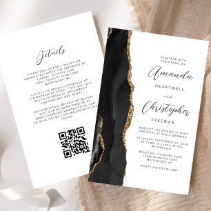 Budget Black Gold Agate QR Code Wedding