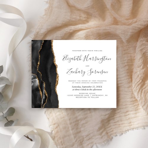 Budget Black Gold Agate Wedding Invitation