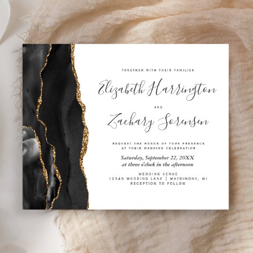 Budget Black Gold Agate Wedding Invitation