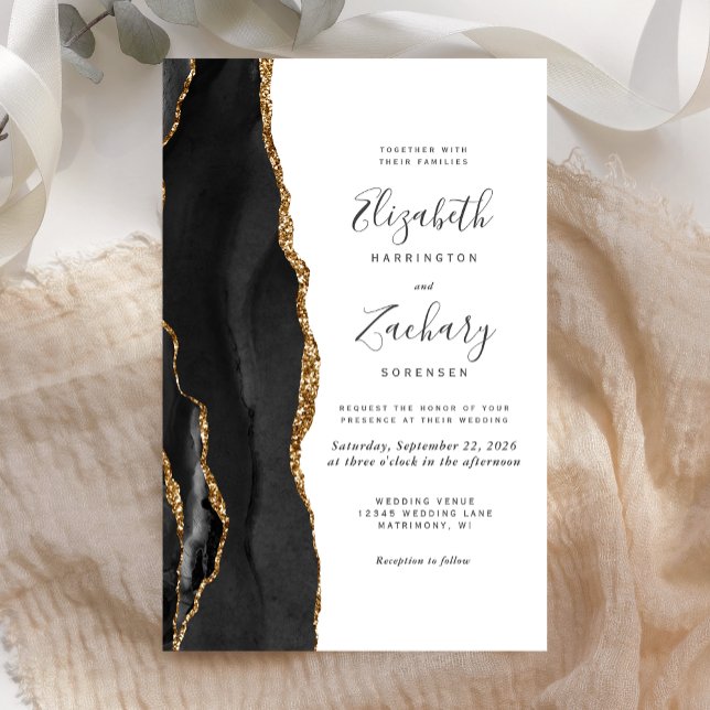Budget Black Gold Agate Wedding Invite (Creator Uploaded)