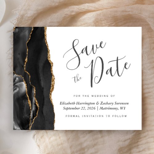 Budget Black Gold Agate Wedding Save the Date