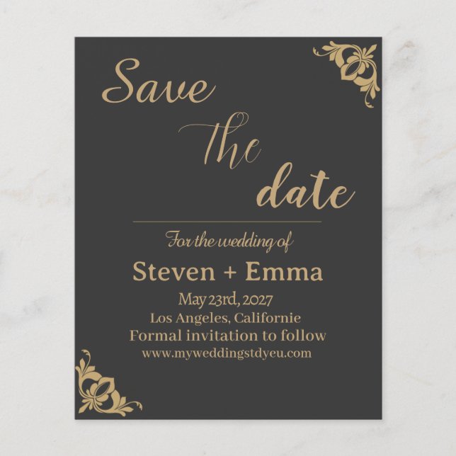 Budget Black Gold Agate Wedding Save the Date Flyer (Front)