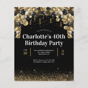 Budget Black Gold Balloon Glitter Any Age Birthday