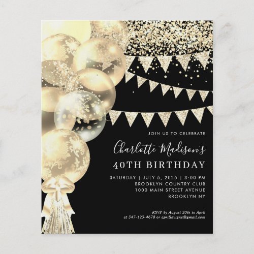 Budget Black Gold Balloon Tassel Any Age Birthday Flyer