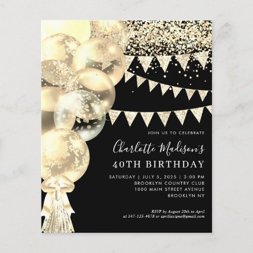 Budget Black Gold Balloon Tassel Any Age Birthday Flyer