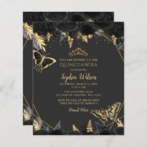 Budget Black Gold Butterfly Quinceañera Invitation
