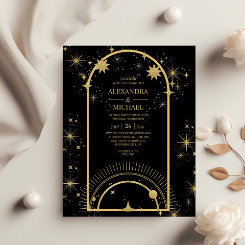 Budget Black Gold Celestial Stars Wedding 