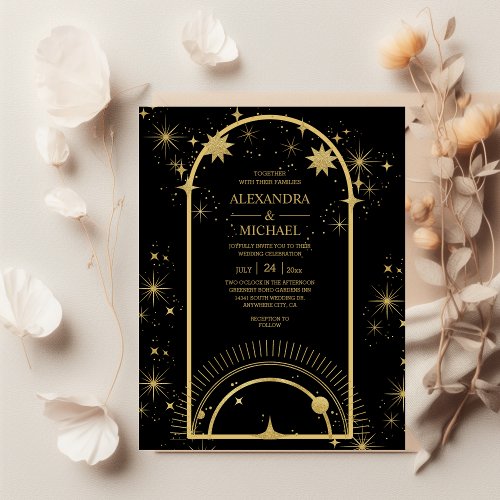 Budget Black Gold Celestial Stars Wedding  Flyer