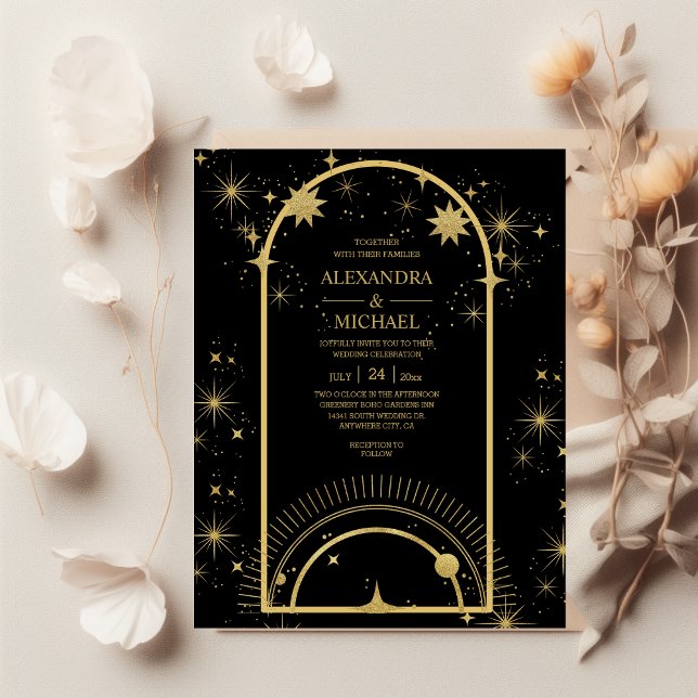 Budget Black Gold Celestial Stars Wedding  Flyer (Creator Uploaded)