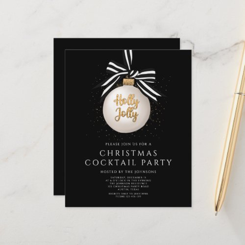 Budget Black Gold Christmas Cocktail Party Invite