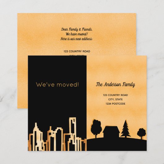 Budget black gold city country moving announcement (Front/Back)