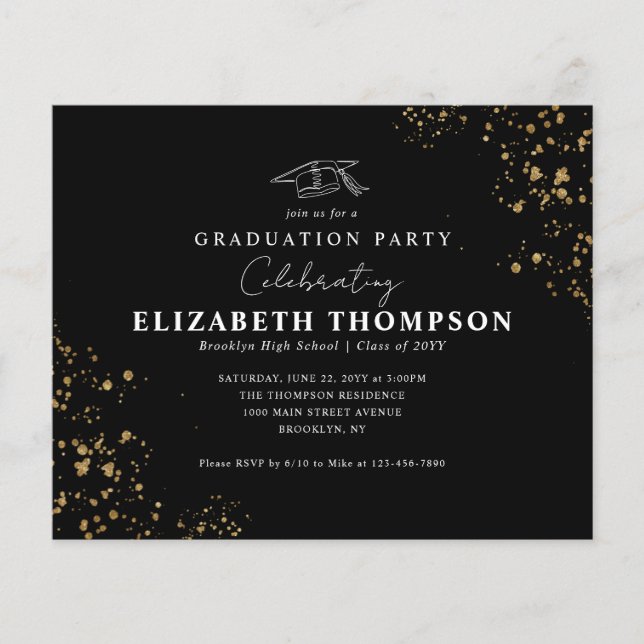 Budget Black Gold Confetti Grad Graduation Party (Front)