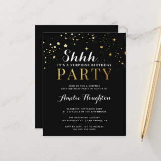 Budget Black & Gold Confetti Shhh Surprise Party