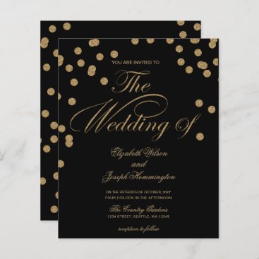 Budget Black Gold Confetti Wedding Invitation
