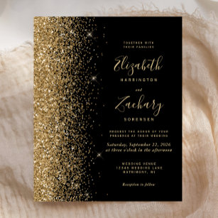 Budget Black Gold Faux Glitter Wedding Invitation