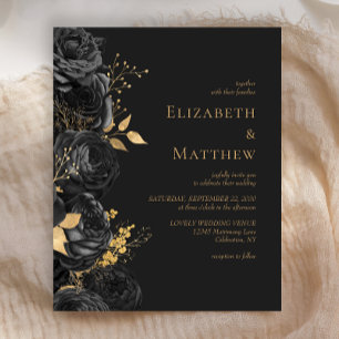 Budget Black Gold Floral Dark Wedding Invitation