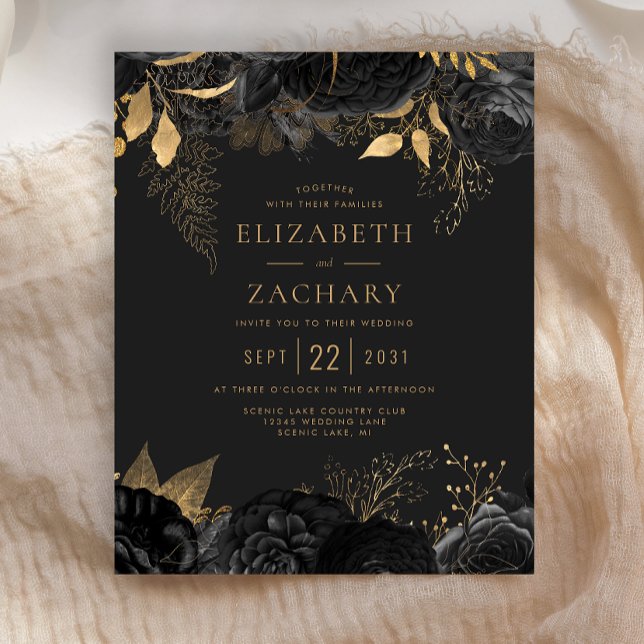 Budget Black Gold Floral Dark Wedding Invite (Creator Uploaded)