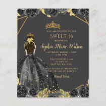 Budget Black Gold Floral Princess SWEET 16