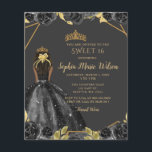 Budget Black Gold Floral Princess SWEET 16<br><div class="desc">Budget Elegant Black Gold Floral Princess SWEET 16  Invitation</div>
