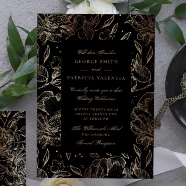 Budget Black Gold Foil Flowers Hand Drawn Elegant Flyer (Creator Uploaded)