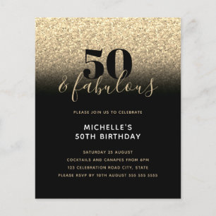 Budget Black Gold Glitter 50th Birthday Invitation Flyer