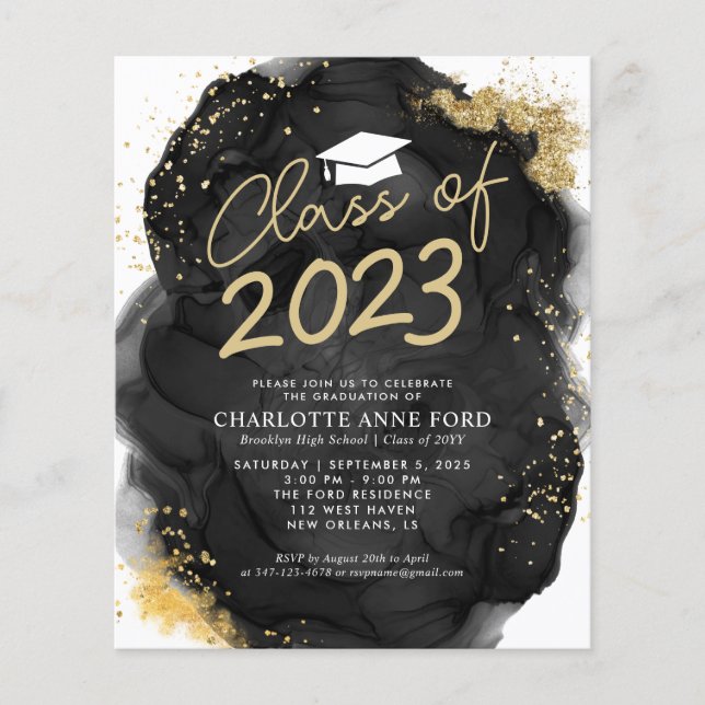 Budget Black Gold Glitter Alcohol Ink Graduation (Front)