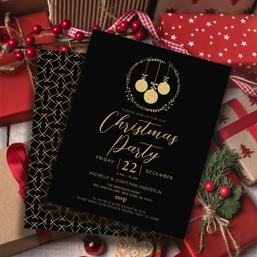 Budget Black Gold Glitter Christmas Invitation Flyer