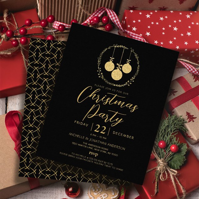 Budget Black Gold Glitter Christmas Invitation Flyer (Budget Black Gold Glitter Christmas Party Flyer)