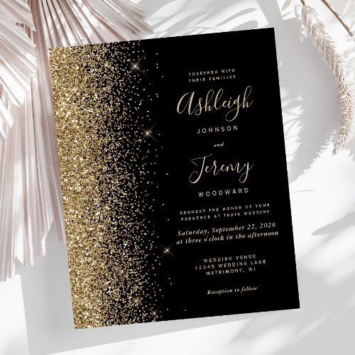 Budget Black Gold Glitter Edge Wedding Invitation