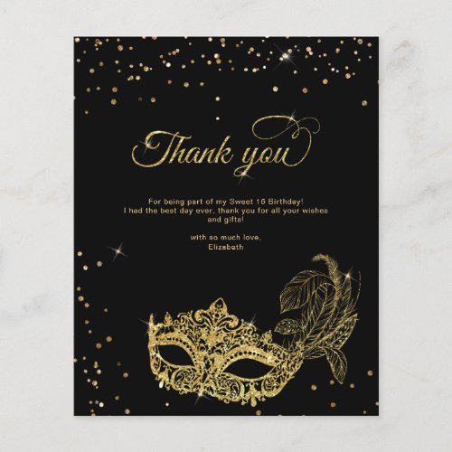 BUDGET Black Gold Glitter Masquerade Thank You