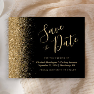 Budget Black Gold Glitter Save the Date